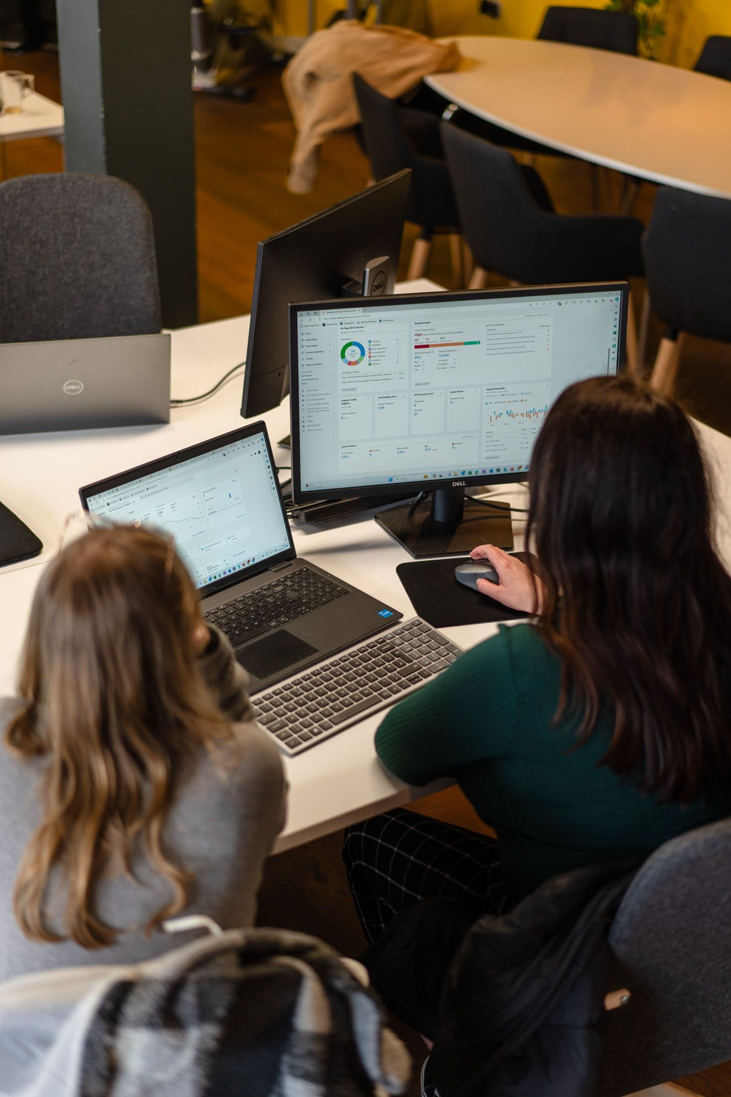 marketing team browsing analytics data on screen